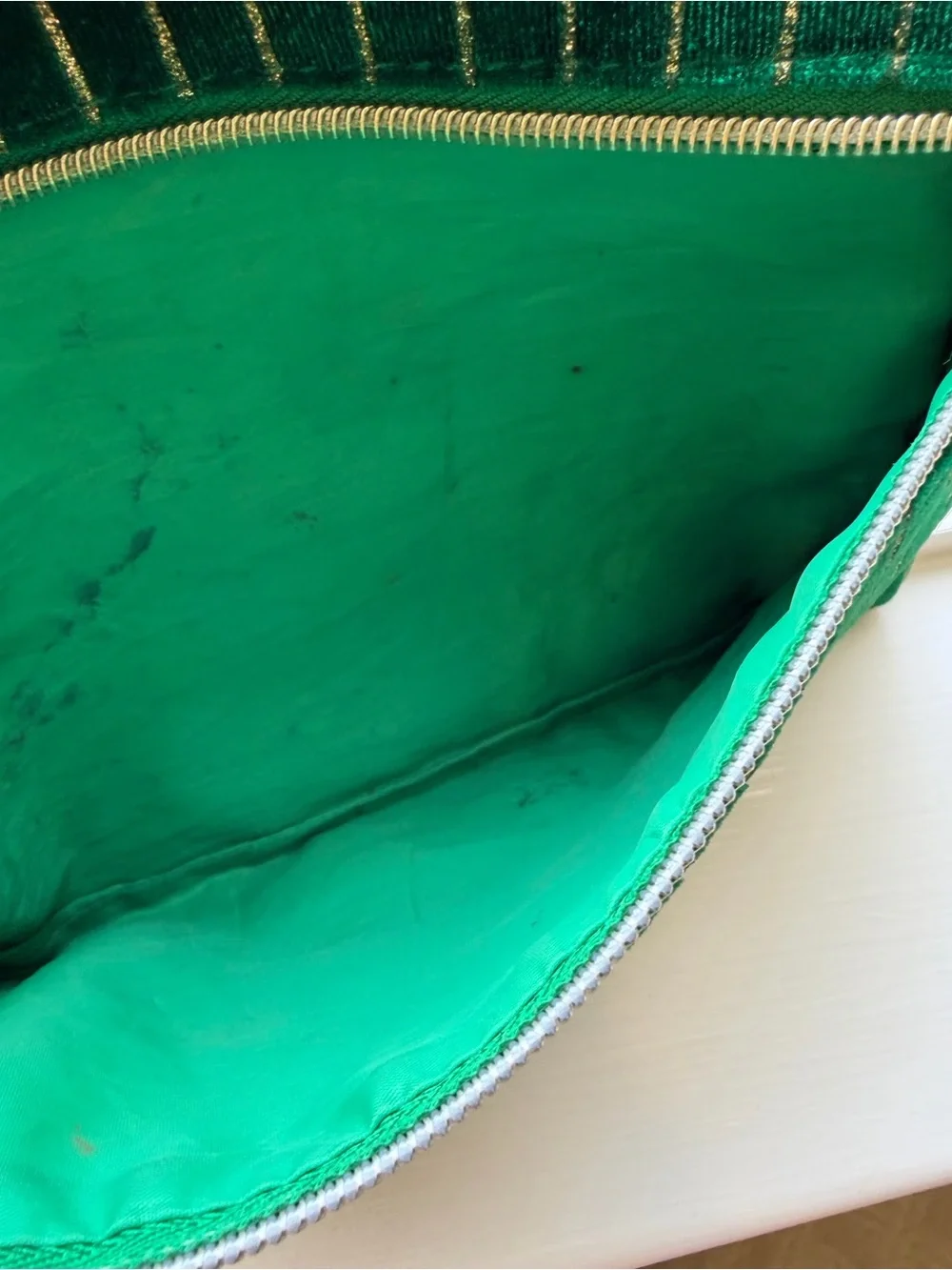 Mario Badescu Emerald Green Velvet Pinstripe Cosmetic Pouch